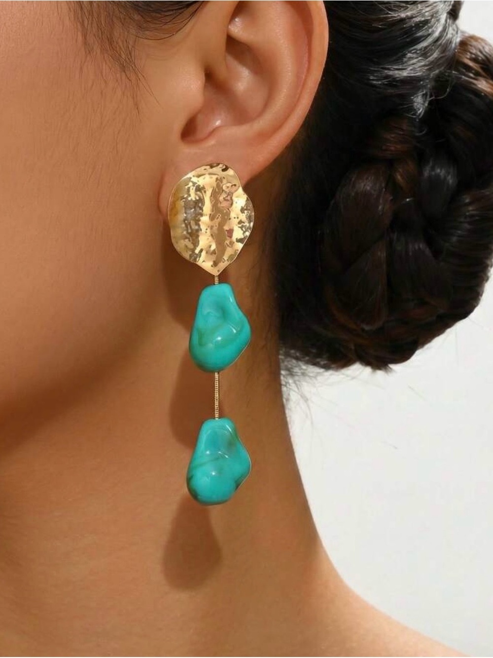 Gold and Turquoise Drop Earrings - Women Jewelry